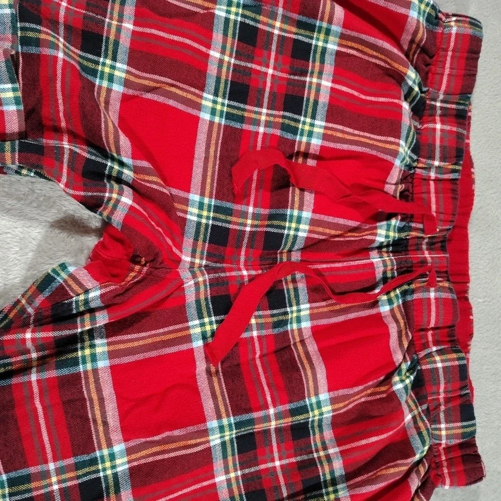 Lot‎ O 2 Lands' End Flannel Pajama Pants Ladies L Red Plaid Camping Warm Winter